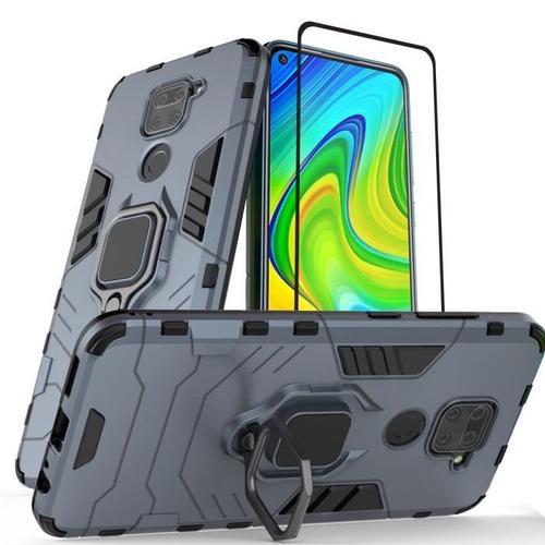 Coque Xiaomi Redmi Note 9 Housse Étui + Redmi Note 9 Verre Trempé Protecteur D'écran Film De Protection 3d Couverture -Bleu