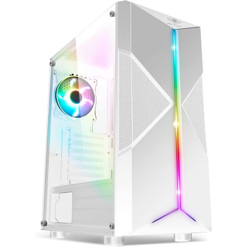 Boitier PC Gamer RGB Blanc | Compatible ATX/mATX/ITX | Moyen Tour Gaming Vide avec Paroi.[Z153]