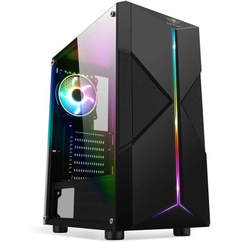 Boitier PC Gamer RGB Noir | Compatible ATX/mATX/ITX | Moyen Tour Gaming Vide avec Paroi Latérale en Verre.[Z152]