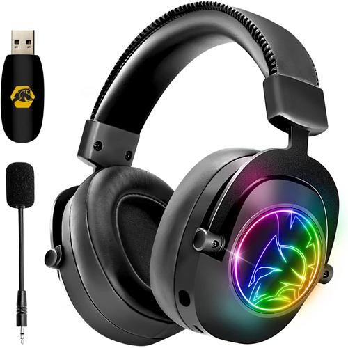 Casque Gamer RGB sans Fil WiFi avec Microphone Détachable - PS5 / PS4 / PC/Mac/Switch - 2.4 GHz Wireless -.[Z428]