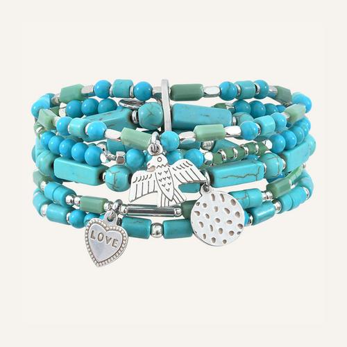 Bracelet Lucky Charms Hématite Argenté/Turquoise
