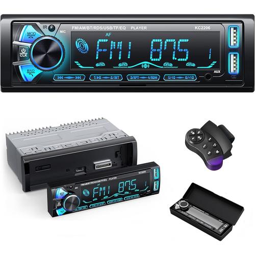 RDS Autoradio Bluetooth Main Libre avec LCD Affichage Horloge, 7 Couleurs Éclairage, 4x65W Autoradio 1 Din pour 9-24V.[Z493]