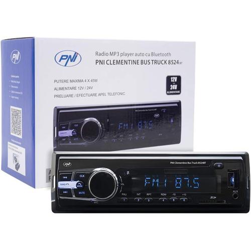 Radio MP3 Player Car Clementine Bus Truck 8524BT 4x45w, RDS, 12V / 24V 1 DIN CU SD, USB, AUX, RCA SI Bluetooth 24 Volt.[Z344]