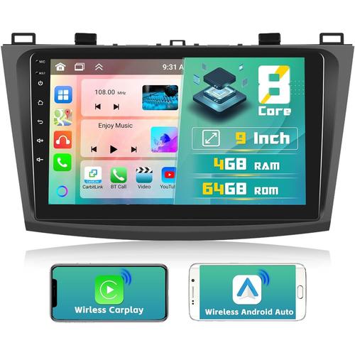 [4+64GB/8-Core] Android Autoradio pour Mazda 3 2009-2013 avec Wireless Carplay Android Auto, 9'' Écran Tactile Radio.[Z540]