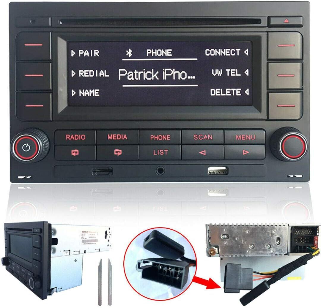 Autoradio Audio Stéréo RCN210 pour VW Golf MK4 Polo Passat B5 USB MP3 AUX Bluetooth avec Lecteur CD + Adaptateur avec.[Z363]