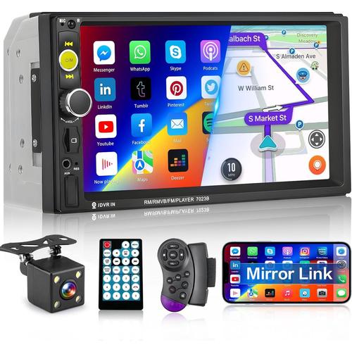 Autoradio Bluetooth 2 Din à Écran Tactile de 7 Pouces Stéréo de Voiture Double Din Support Lien Mirior pour iOS/Android.[Z360]