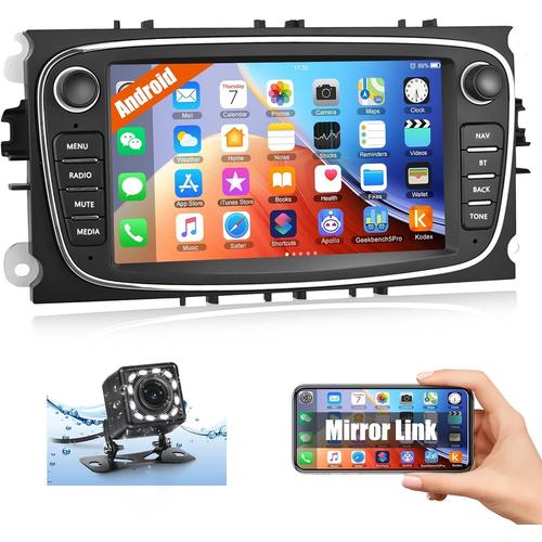 Android Autoradio pour Ford Focus C-Max S-Max Mondeo Kuga Galaxy, 7 Pouces Capacitif Écran Tactile GPS 2 Din Bluetooth WiFi.[Z185]