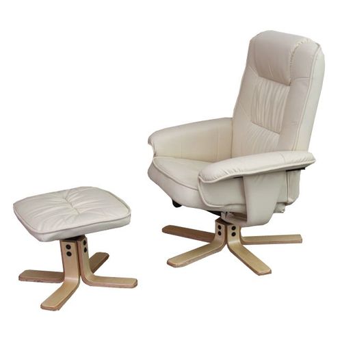 Fauteuil Relax /De Relaxation M56 Avec Pouf, Simili-Cuir, Crème