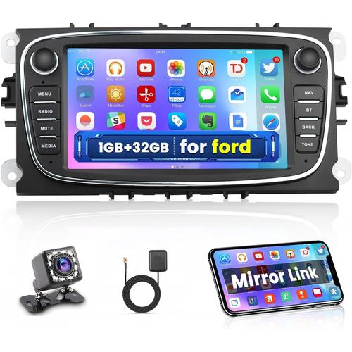 Android Autoradio pour Ford Focus C-Max S-Max Mondeo Kuga Galaxy, Poste Radio Voiture Bluetooth Stéréo avec GPS 7 Pouces.[Z574]