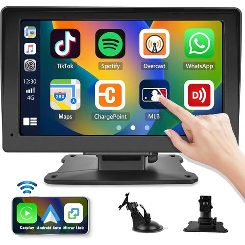 7 Pouces Portable Autoradio CarPlay Android Auto san Fil, Ecran Carplay Voiture avec Commande Vocale Bluetooth Mains.[Z796]