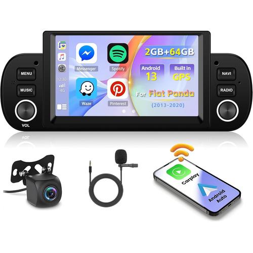 2+64GB Autoradio Android pour Fiat Panda 2013-2020, 6.2 Pouces Écran Tactile Autoradio CarPlay 2 Din avec Android Auto,.[Z1717]