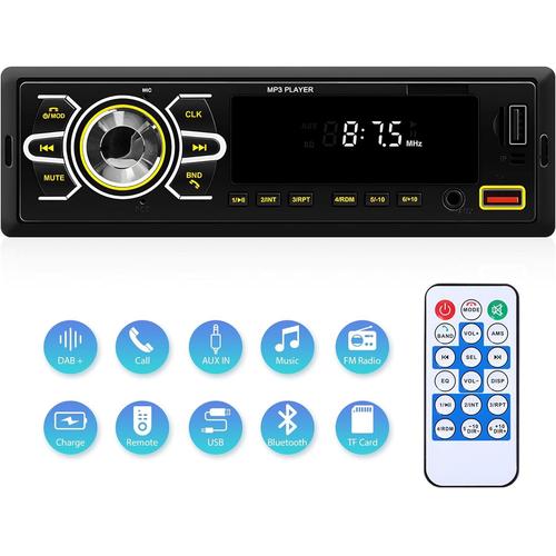 Autoradio 1 Din Bluetooth Autoradio avec Bluetooth Mains Libres FM Radio/USB/TF/Aux in/RCA/40 EQ/7 Couleurs/APP localise la.[Z788]