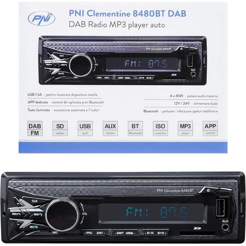 Dab Autoradio MP3 Lecteur de Voiture Clementine 8480BT 4x45w, 12 / 24V, 1 DIN, avec SD, USB, AUX, RCA, Bluetooth et USB.[Z231]