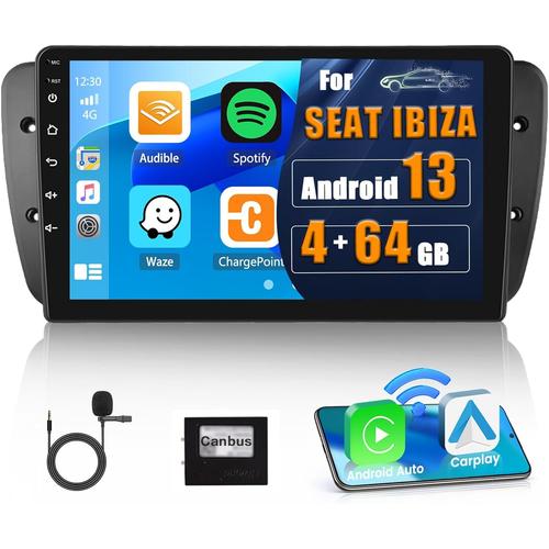 4+64G Android 13 Autoradio Carplay pour Seat Ibiza MK4 2009-2013 sans Fil Android Auto GPS WiFi, 9 Pouces Poste Radio.[Z1031]