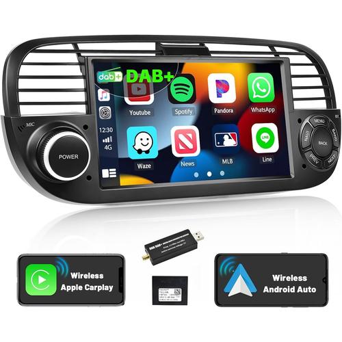 Dab+ Autoradio Android pour Fiat 500 2007-2015 avec Radio Wireless CarPlay/Android Auto Autoradio Bluetooth avec à 7"".[Z845]