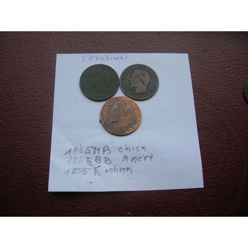 5 Centimes Napoléon Iii 1855 Ma Chien 1855 Bb Ancre 1855 K Chien
