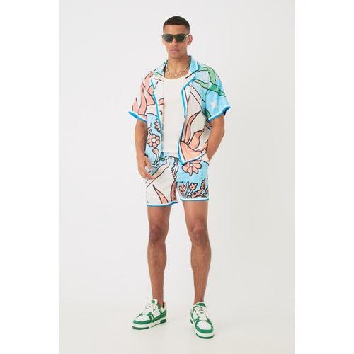 Short Sleeve Satin Boxy Sun Shirt & Short Homme - Bleu - Xl, Bleu