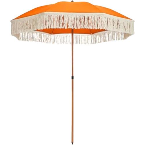 Parasol Orange En Tissu Et Franges Pour Extérieur, Plage, Jardin, Ø 220 Cm, Pliable, Structure En Acier.[Z92]