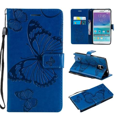 Étui Pour Samsung Galaxy Note 4 Couverture Antichoc Cuir Pu Avec Support De Fente Pour Carte Flip Kickband Couverture Magnétique - Bleu