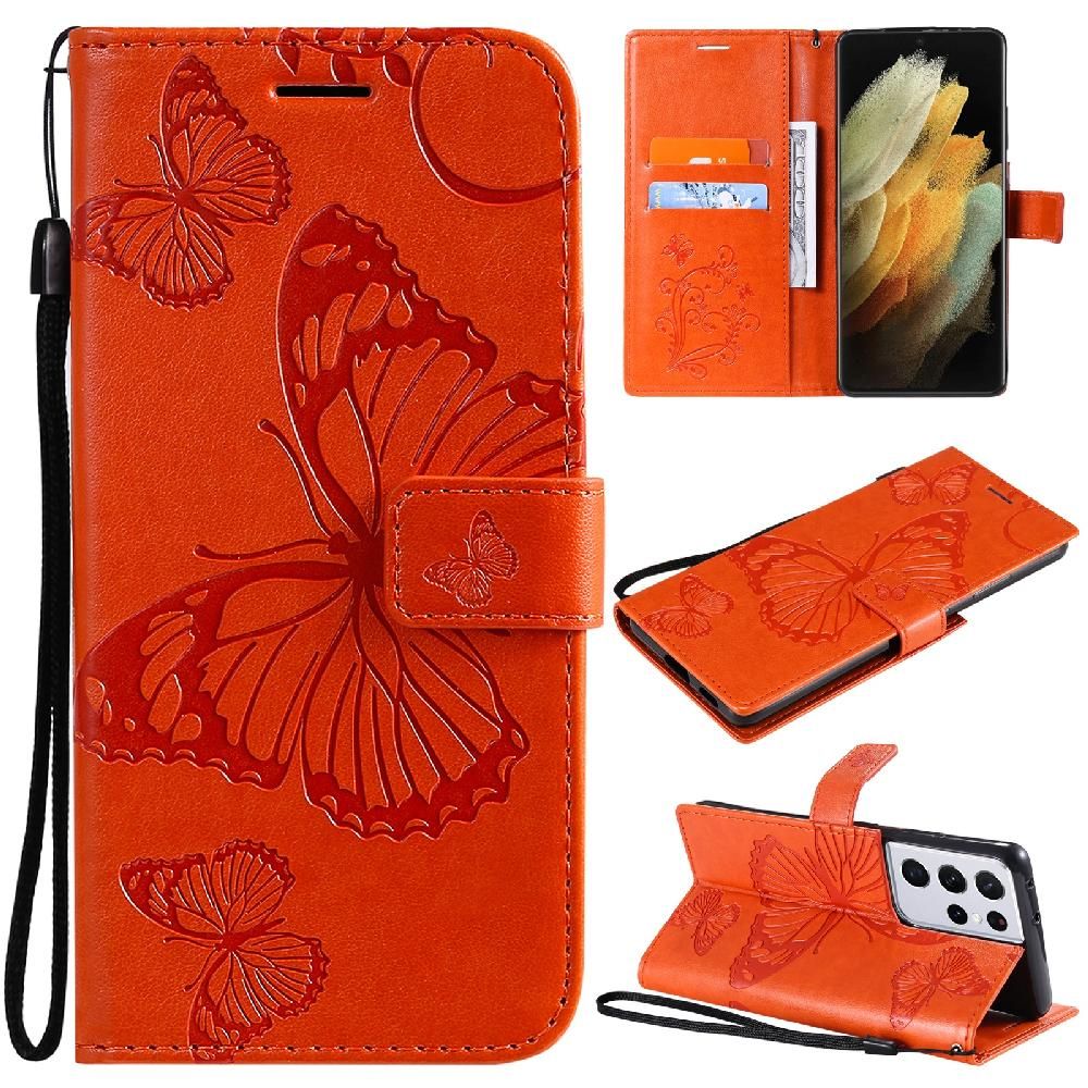 Étui Pour Samsung Galaxy S21 Ultra Cuir Pu Avec Support De Fente Pour Carte Couverture Magnétique Couverture Antichoc Flip Kickband - Orange