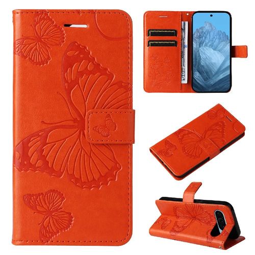 Étui Pour Google Pixel 9 5g Avec Support De Fente Pour Carte Couverture Antichoc Flip Kickband Cuir Pu Couverture Magnétique - Orange