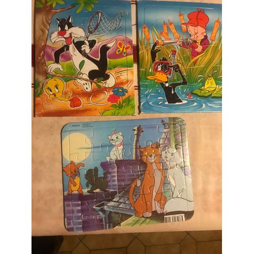 3 Puzzles : Titi Et Gros Minet, Daffy Duck Et Elmer : 10 Pièces Chacun & Les Aristochats 20 Pièces