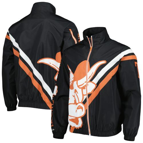 Veste D'échauffement Entièrement Zippée Avec Logo Explosé Mitchell & Ness Pour Hommes, Noire, Texas Longhorns