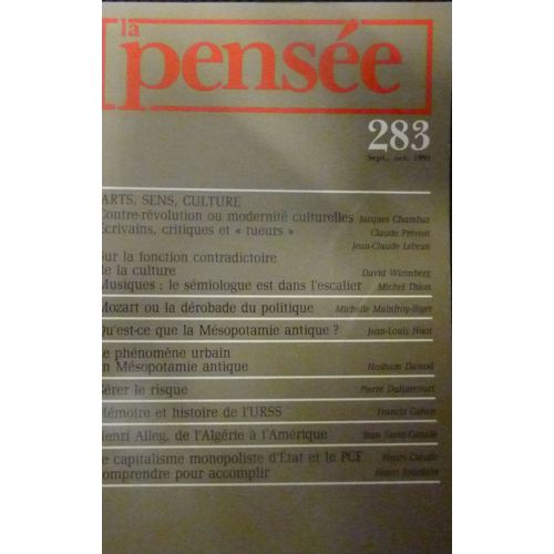 La Pensée N° 283 Arts, Sens, Culture Septembre Octobre 1991