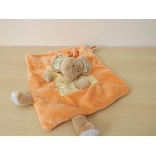 Doudou Éléphant Beige Orange Jaune Nicotoy