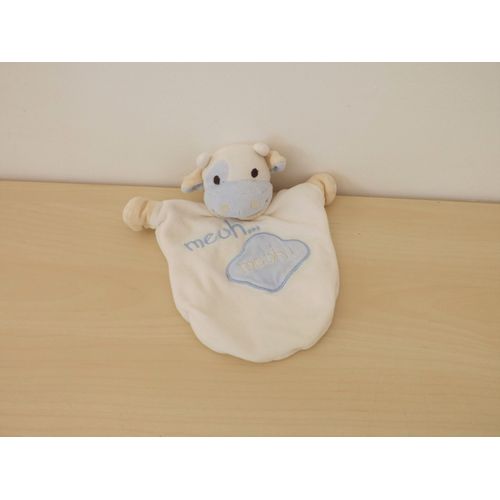 Doudou Marionnette Vache Blanc Bleu Éveil Et Tendresse Cmp