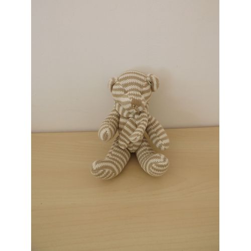 Peluche Doudou Ours Beige Blanc Tricoté Maxita