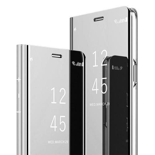 Étui Samsung Galaxy A41, Clear View Étui À Rabat Transparent Miroir Antichoc Housse Pour Samsung Galaxy A41, Argent