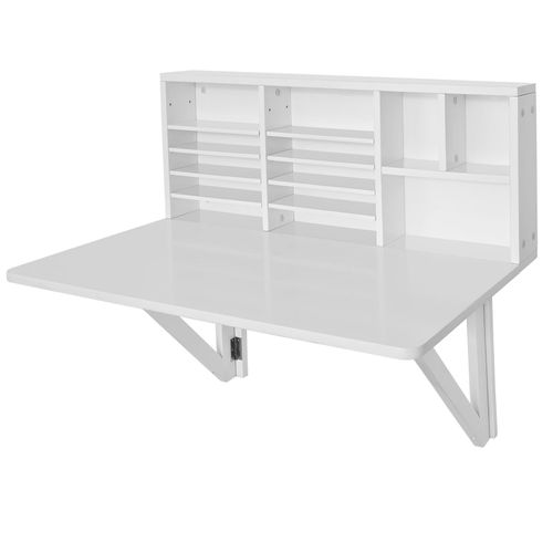 Sobuy Fwt07-W Bureau Table Murale Rabattable Avec Armoire Murale Intégrée, Table Cuisine Pliable, Table De Repas -Blanc