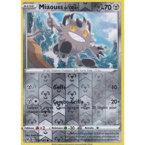 Carte Pokemon - Miaouss De Galar - 112/185 - Reverse - Épée Et Bouclier 4 - Voltage Éclatant - Eb4 - Vf