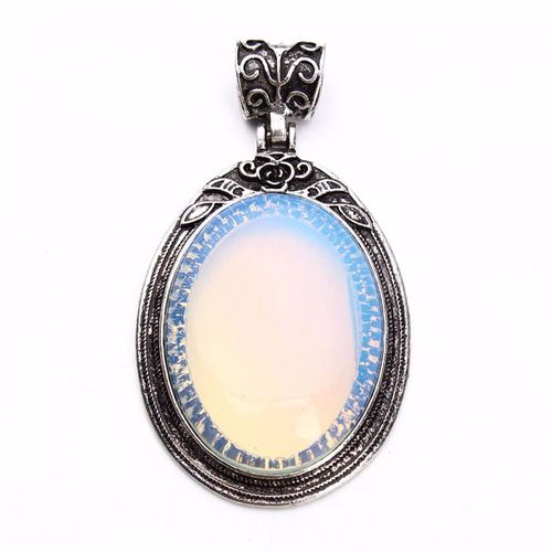 Pendentifs En Pierre Opale Tibétaine Antique, Couleur Argent, Cabochon, Réglage De Cabochon En Pierre Naturelle, Plateau Cameo De Base, 1 Pièce