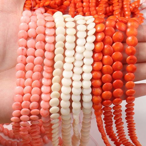 Perles De Corail Rouge Et Orange, Pour La Fabrication De Bijoux, Breloques, Colliers Et Bracelets, Vente En Gros, Trou Oblique De 6mm, 60 Pièces/Lot