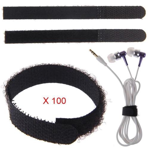 Pièces de 100 attaches de câble en nylon réutilisables, attaches de câble à crochet et boucle, avec ?illet, trous, sangles collantes de 167x11mm