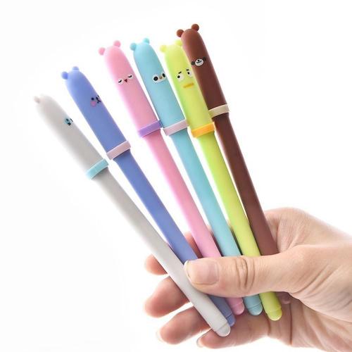 Stylo Gel Kawaii, 6 pièces, dessin animé, Expression animale, mignon, fournitures scolaires et de bureau