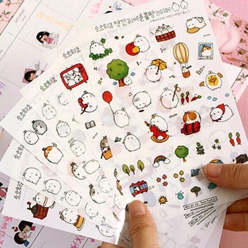 Autocollants lapin dessin animé Kawaii, étiquette Scrapbook, décor artisanal, pour Album, DIY bricolage, 6 feuilles
