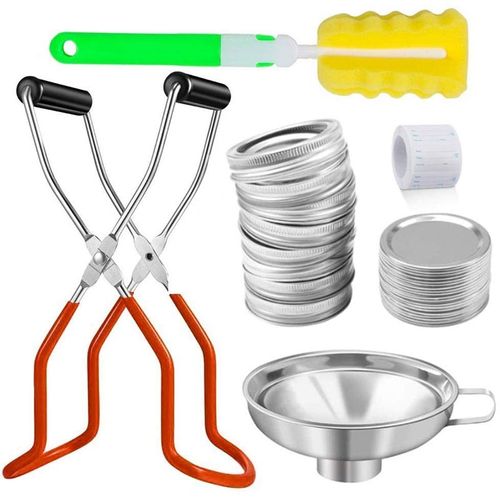 Lève Bocal De Mise En Conserve, Couvercles De Bocaux Mason, Lève Bocal À Clip À Large Bouche, Brosse En Éponge En Entonnoir Et Étiquettes De Mise En Conserve Des Aliments