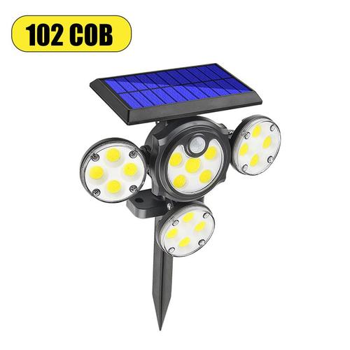 Lampe Murale À 4 Têtes Avec Capteur De Mouvement Pir, 102 Ou 104cob, Spot Lumineux À Énergie Solaire, Spot Lumineux, Idéal Pour Une Pelouse, Un Jardin Ou Une Villa, 102led