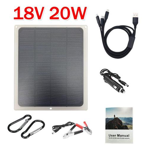 Kit de panneaux solaires portables d'urgence 20W 18V, Module photovoltaïque complet avec câble de chargement 3 en 1