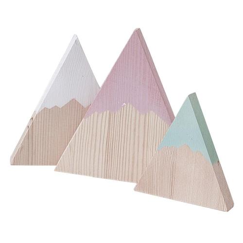 Ensemble de 3 pièces de blocs de triangles en bois de style nordique, ornement de montagne de neige, décoration de maison, chambre de bébé, cadeau, accessoire Photo