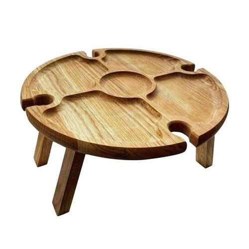 Table de pique-nique pliante en bois, meuble d'extérieur avec support en verre, casier à verres à vin, pour randonnée, jardin, Camping, bureau rond, 1 pièce