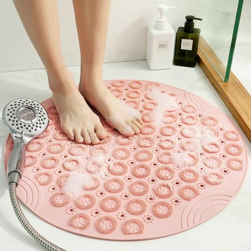 Tapis de douche rond de Surface texturée, tapis de bain antidérapant avec trou de vidange, Massage rond au milieu pour cabine de douche, sol de salle de bain