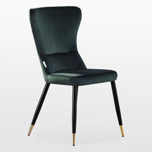 Charly Chaise Rétro En Velours Vert Émeraude Avec Pieds Coloris Noir & Doré - Style Design & Vintage - Salle À Manger, Cuisine, Salon