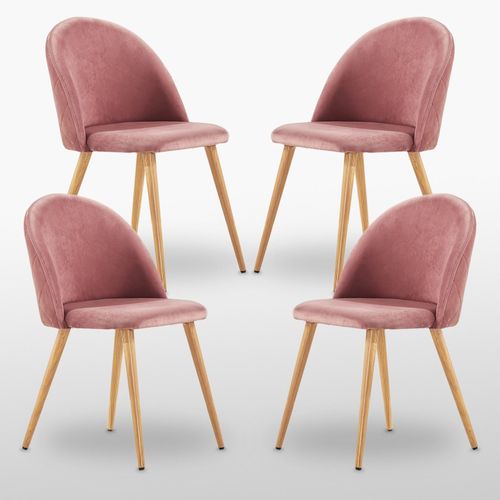 Lucia - Lot De 4 Chaises En Velours Roses - Inspiration Scandinave - Salle À Manger, Cuisine, Coiffeuse Ou Bureau