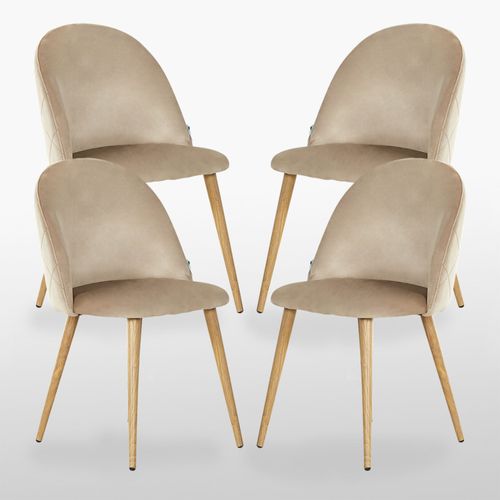Lucia - Lot De 4 Chaises En Velours Beiges - Inspiration Scandinave - Salle À Manger, Cuisine, Coiffeuse Ou Bureau