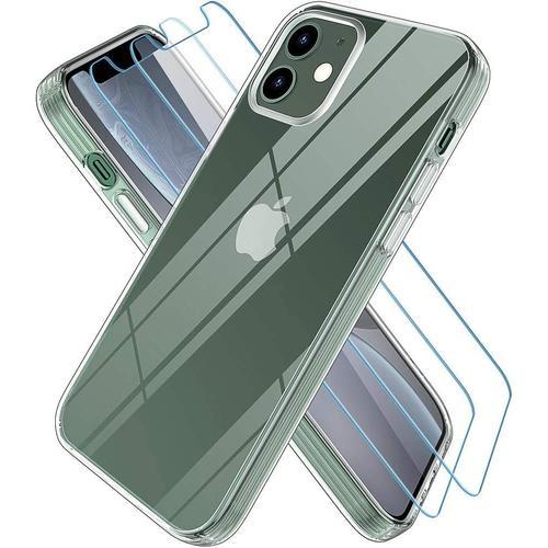 Coque Iphone 12 Mini Avec 2 Verre Trempe Protection Ecran Antichoc Silicone Housse Iphone 12 Mini 5.4 Pouces Transparent