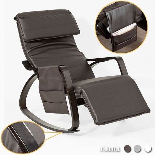 Sobuy® Fst20-Br Fauteuil À Bascule Berçante Relax Avec Pochette Latérale Amovible, Rocking Chair Bouleau Flexible